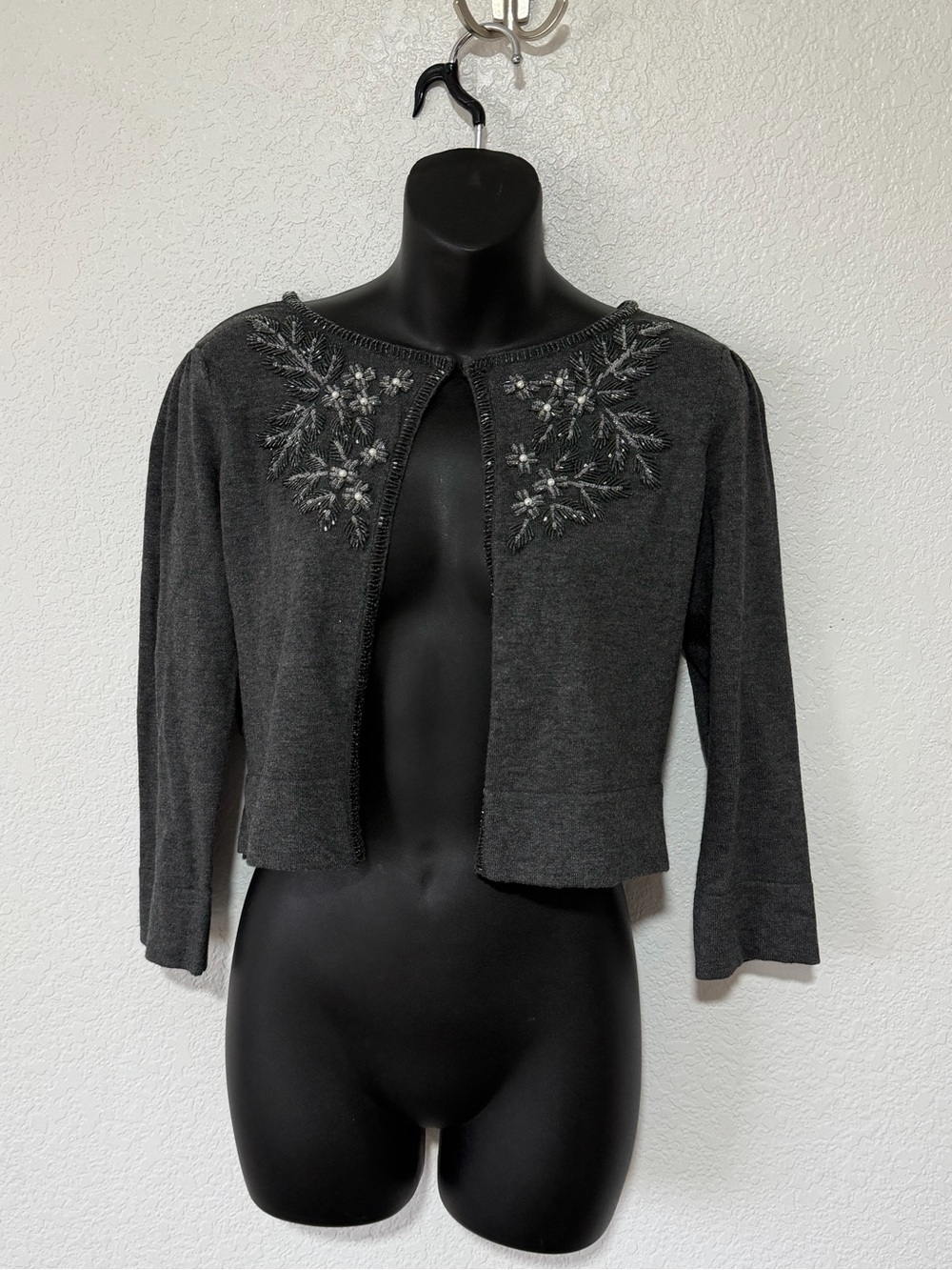 INC International Concepts Dark Gray Embellished Cropped Cardigan